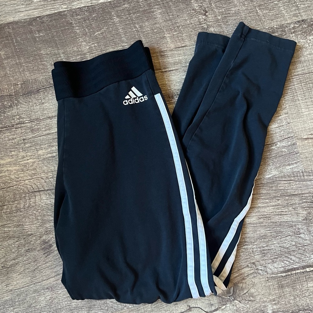 Adidas Women’s black leggings with White Stripes